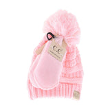 C.C BABY BABY Solid Knit Pom Beanie and Mittens Set