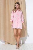 Washed Denim Puff 3/4 SLV Snap Up Shirt Dress: BLACK