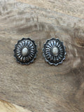 Large Concho & Natural Stone Stud Earrings