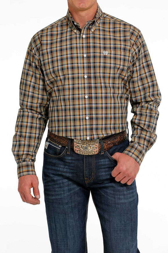 Cinch Mens Plaid Shirt - BRN/Org/GRN