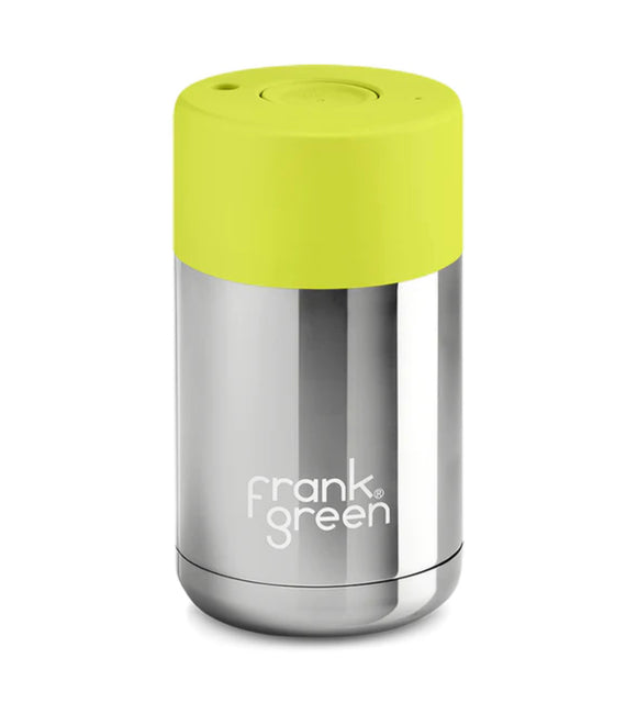 Frank Green Chrome 10oz Limited Edition Silver Ceramic Cup with Neon Yellow Push Button Lid