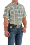 Cinch Mens Short Sleeve ArenaFlex Button Down Shirt - Green Multi Plaid