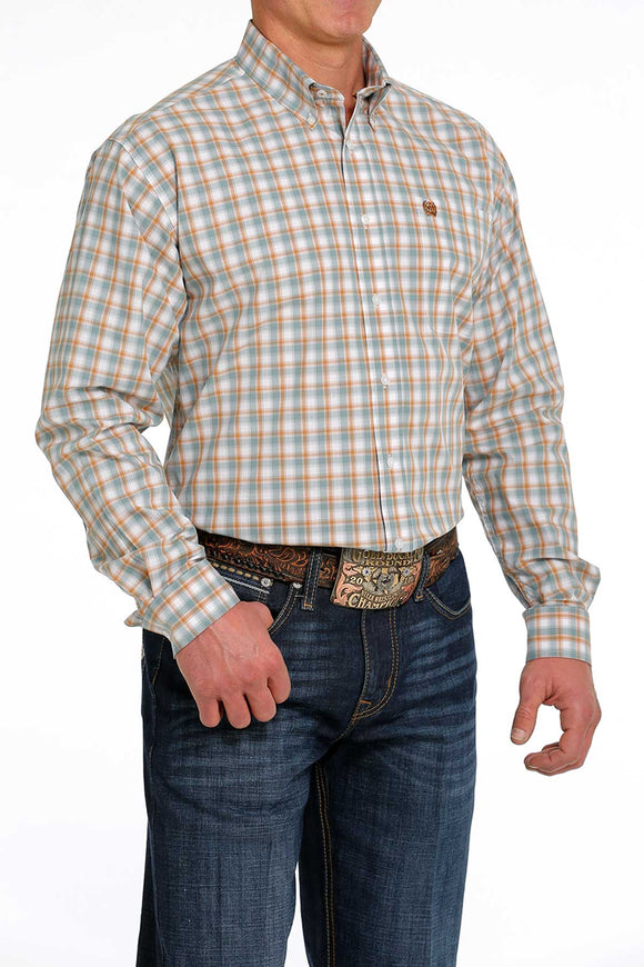 Cinch Mens Long Sleeve Button Up - White Check