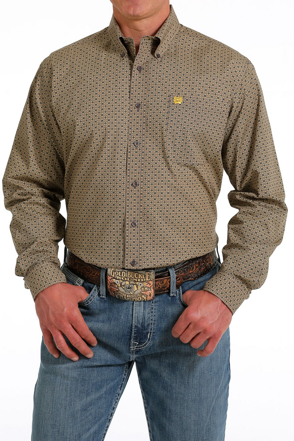 Cinch Mens Geometric Button Down Shirt - Grey / Gold