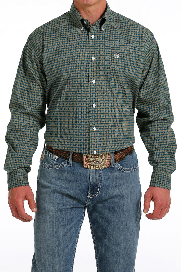 Cinch Mens Diamond Button Down - Gold / Green