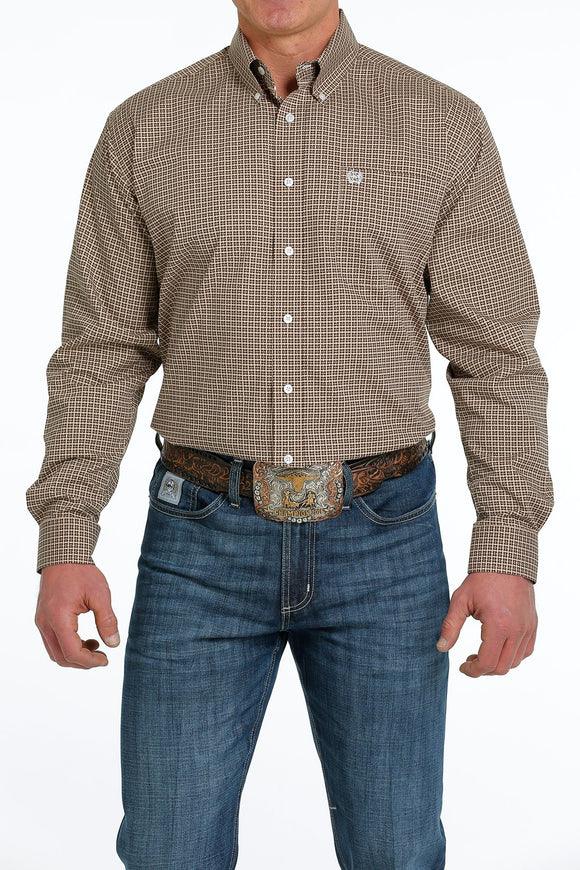 Cinch Men’s Geometric Button Down Western Shirt - Brown/khaki/white