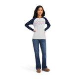 Ariat Girls Varsity T-Shirt - Navy/Heather Grey