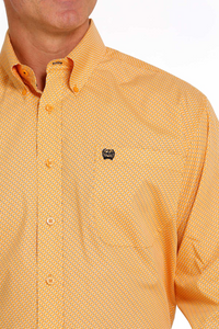 Cinch Mens Geometric Long Sleeve Shirt - Org/WHT