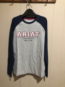 Ariat Girls Varsity T-Shirt - Navy/Heather Grey