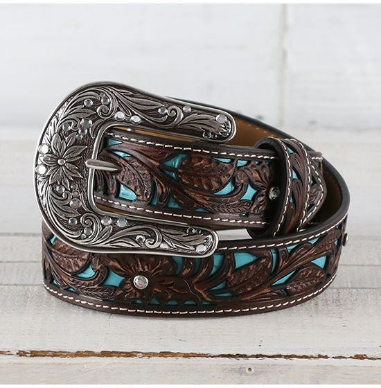 Ariat Girl’s Floral Tooled with Turquoise Inlay Beltb