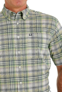 Cinch Mens Short Sleeve ArenaFlex Button Down Shirt - Green Multi Plaid