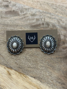 Large Concho & Natural Stone Stud Earrings