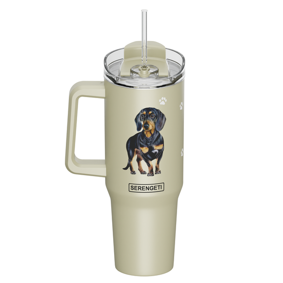 Dachshund, black 40 oz Tumbler with Handle and Straw Lid