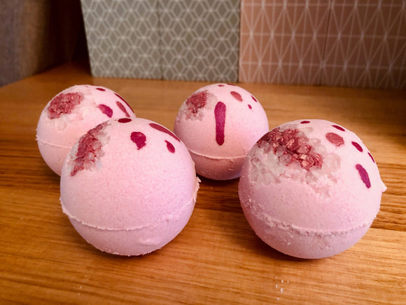 Handmade Rose Quartz Goat Milk Bath Bomb: Shrink Wrapped