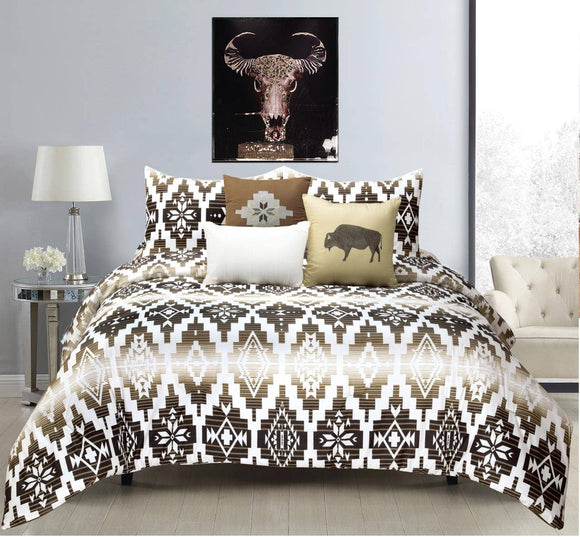Brown Navajo Buffalo 6pc Comforter Set