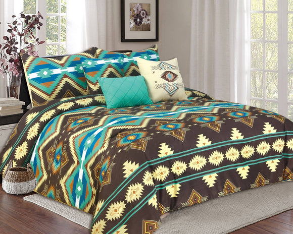 Brown & Turquoise Navajo  6pc Comforter Set: King