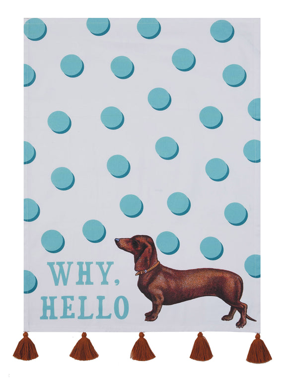 Why Hello Dog With Tassels Kitchen Towel