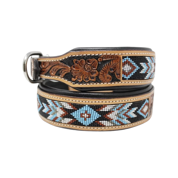 Western Aztec Leather Beaded Dog Collar