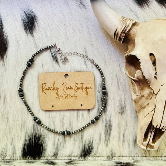 Navajo Style Pearl Black  Choker Necklace