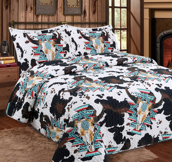 Turquoise Longhorn 3pc Bedspread Quilt