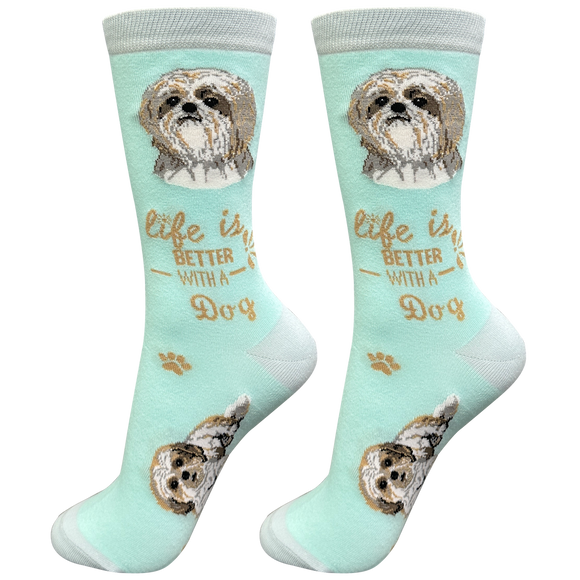 Tan Shih Tzu Dog Socks - Cute Novelty Crew Socks - Unisex