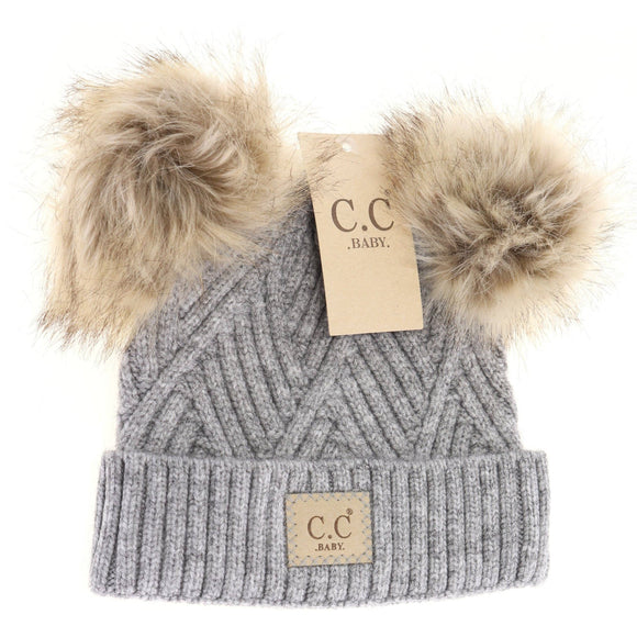 BABY Large Patch Heathered Double Pom C.C Beanie BABY2060POM