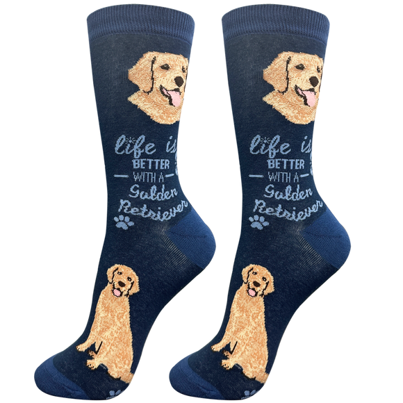 Golden Retriever Dog Socks- Cute Novelty Crew Socks - Unisex