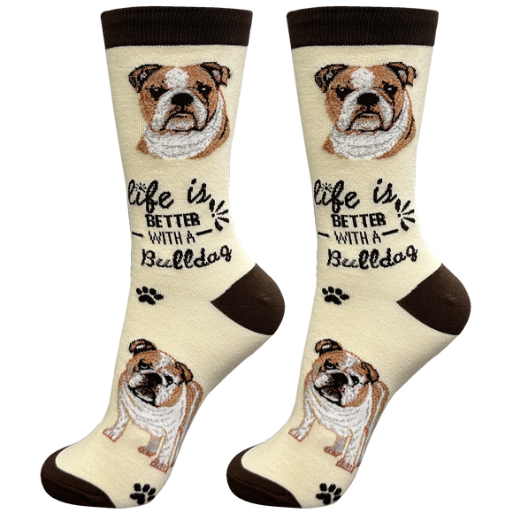 Bulldog Dog Socks - Cute Novelty Crew Socks - Unisex