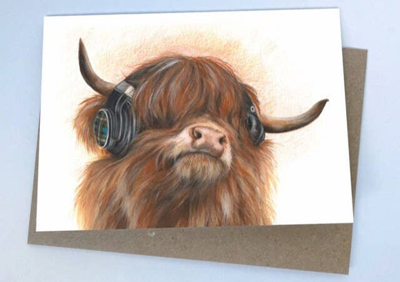 Highland Beats (Greeting Card) | Highland Cow Card