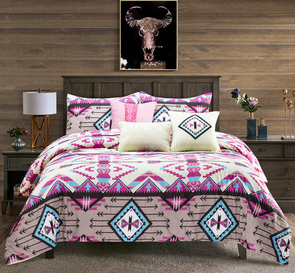 Southwestern Pink 6pc comforter Set: Queen