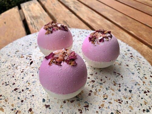 Handmade Rose Geranium Goat Milk Bath Bomb: Shrink Wrapped