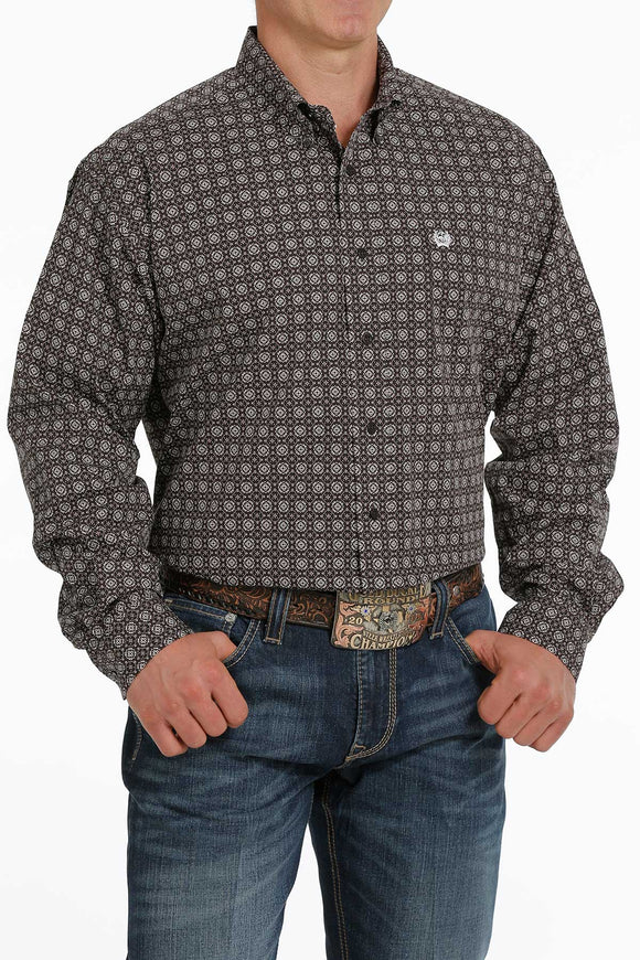 Men’s Brown Geo Print Long Sleeved Shirt