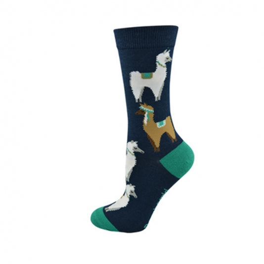 Womens Lama Drama Bamboo Socks - Navy