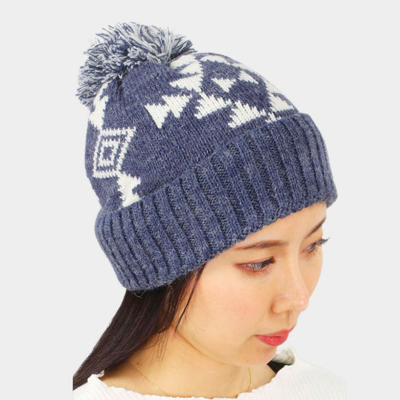 Western Knit Pom Pom Beanie