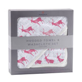 Pink Deer Hooded Towel & Wash Cloth Set