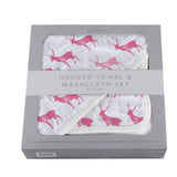Pink Deer Hooded Towel & Wash Cloth Set