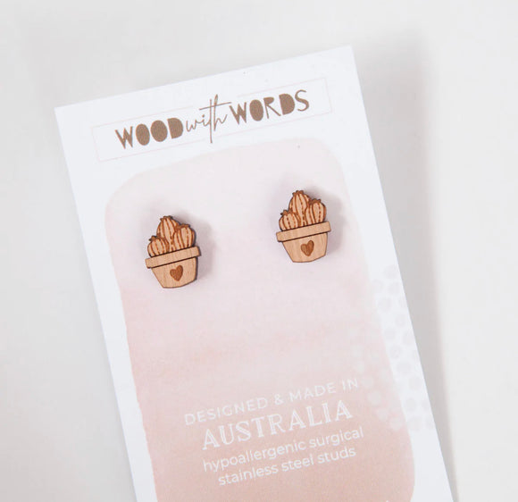 Cactus Earrings - Wood with Words