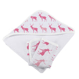 Pink Deer Hooded Towel & Wash Cloth Set