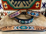 Western Aztec Leather Beaded Dog Collar-DC003