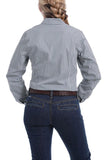 Women’s White, Teal & Grey Striped Button Down Shirt