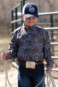 Cinch Boys Navy Paisley Long Sleeve Shirt