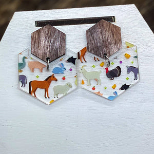 Farm Animal Print Geometric Dangle Earrings KK011