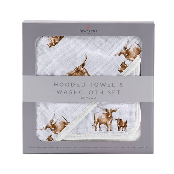 Longhorn Hooded Towel @ Wash Cloth Set