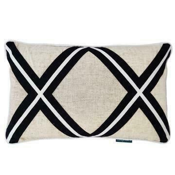 Double Cross Black Stripe & Silver Jute Cushion