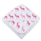 Pink Deer Hooded Towel & Wash Cloth Set